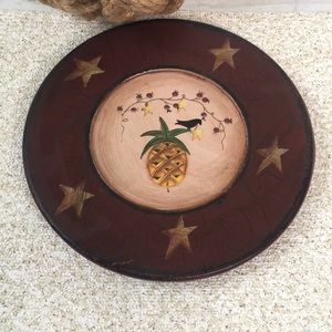 Primitive Painted Pineapple Stars Candle Holder Fruit Vine Rustic Farmhouse